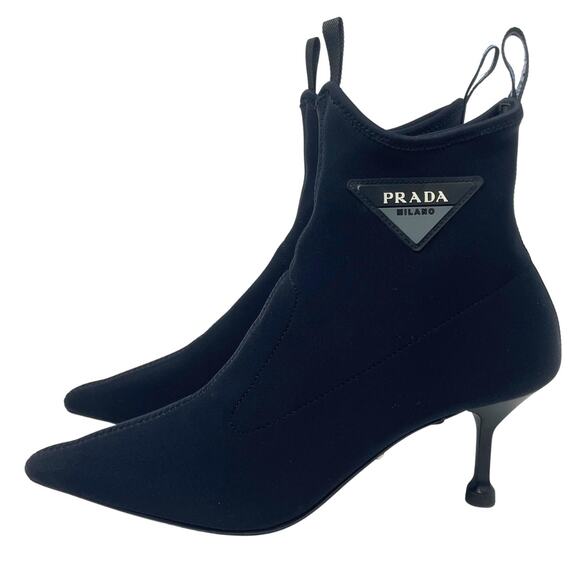 Prada Boots Triangle LOGO Shoes Nylon Pointed Toe 65mm Ankle Stiletto Heels EU37 - Picture 3 of 12